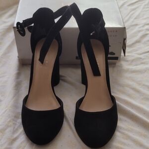 LC Lauren Conrad Black Suede Heels with Ankle Strap
